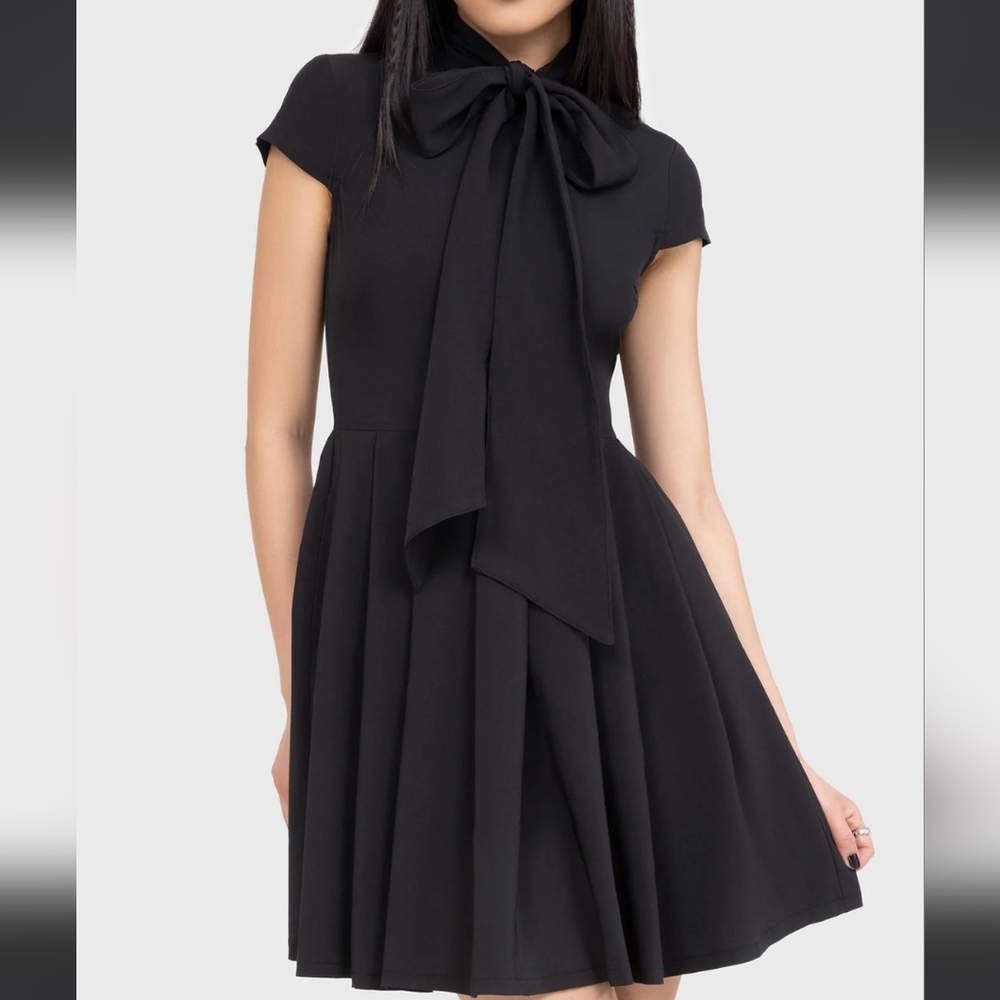 Elegant Black Tie-Neck Fit & Flare Dress